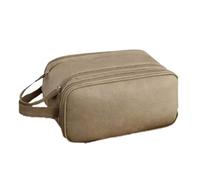 Portable Women's Makeup Bag Solid Color Large Capacity Handheld Storage Bag Double Zipper Travel Cosmetic Organizer(Khaki)