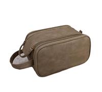 Portable Women's Makeup Bag Solid Color Large Capacity Handheld Storage Bag PU Leather Toiletries Storage Pouch(Khaki)