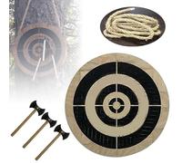 Portable Wooden Axe Throwing Target Set with Frisbee & Twine - Lightweight Design for Game Room, Dorm, Party, Wall Decor