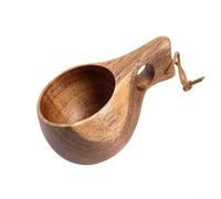 Portable Wooden Coffee Mug With Handle And Carrying Rope For Hot Drinks Tea Juice Milk Brown Natural Wood Cup 16.5cm(A)