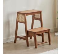 Portable Wooden Foldable Step Stool Non Slip Wide Pedal Strong Load Capacity Space Saving Design for Kitchen Library Office Brown 35.5x52.5x56.5cm