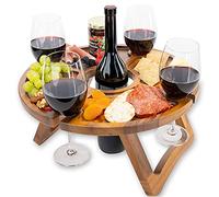 Portable Wooden Folding Picnic Table for Wine Glasses & Bottle - Keeps in Place - Perfect for Outdoor Picnics and Wine Tastings