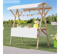 Portable Wooden Food Cart with Canopy 59" Folding Street Vendor Stand for Fruit & Flower Sellers Ideal for Fairs Demonstrations and Events (White 150cm Width)