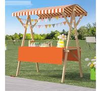 Portable Wooden Food Cart with Canopy Foldable Street Vendor Stand for Fruit & Flower Sellers Ideal for Fairs Exhibitions - Orange 120cm Width (47.25")