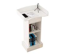 Portable Wooden Lectern Podium Stand with Drawer & Open Storage, Modern Floor Standing Conference Table for Presentations - White 60cm x 42cm