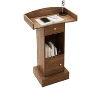 Portable Wooden Lectern Podium with Storage Heavy Base Presentation Stand for Debates School Events Business Meetings and Reports (Wild Oak Finish)
