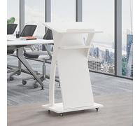 Portable Wooden Lectern with Wheels - Adjustable Floor Stand for Public Speaking, Church, and Conference Events