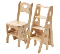 Portable Wooden Library Ladder Chair 4-Tier Multifunctional Step Stool Indoor/Outdoor Display Stand Flower Rack Folding Design for Home & Garden Use