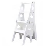Portable Wooden Library Ladder Chair 4-Tier Multifunctional Step Stool Indoor/Outdoor Display Stand Flower Rack Folding Design for Home & Garden Use