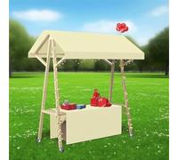 Portable Wooden Market Stall Display Stand for Outdoor Vendor, Foldable Kiosk Booth with Awning for Hot Dog/Ice Cream/Food, Commercial Use, 120cm 150cm(Beige,150x60cm/59x23.6in)