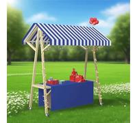 Portable Wooden Market Stall Display Stand for Outdoor Vendor, Foldable Kiosk Booth with Awning for Hot Dog/Ice Cream/Food, Commercial Use, 120cm 150cm(Blue,120x60cm/47.2x23.6in)