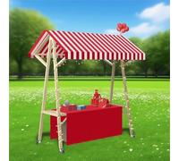 Portable Wooden Market Stall Display Stand for Outdoor Vendor, Foldable Kiosk Booth with Awning for Hot Dog/Ice Cream/Food, Commercial Use, 120cm 150cm(Red,120x60cm/47.2x23.6in)