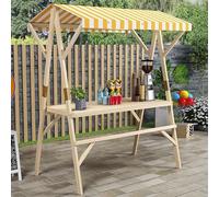 Portable Wooden Market Stall Display Stand for Outdoor Vendor, Foldable Kiosk Booth with Awning, Lightweight Market Stall Display Stand for Hot Dog/Ice Cream/Food(Yellow,120x60x200cm)