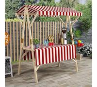 Portable Wooden Market Stall Display Stand for Outdoor Vendor, Foldable Kiosk Booth with Awning, Lightweight Market Stall Display Stand for Hot Dog/Ice Cream/Food(Red,150cmx60x200cm)