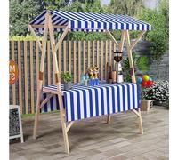 Portable Wooden Market Stall Display Stand for Outdoor Vendor, Foldable Kiosk Booth with Awning, Lightweight Market Stall Display Stand for Hot Dog/Ice Cream/Food(Blue,120x60x200cm)