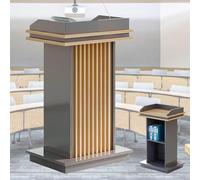 Portable Wooden Podium Stand with 2-Tier Storage - Floor Standing Lectern for Church, Office, Classroom, Meetings, Public Speaking & Presentations