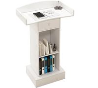 Portable Wooden Podium with Storage Heavy Base Presentation Stand for Debates Reports Schools Business EventsElegant Warm White Finish
