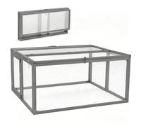 Portable Wooden Rabbit Hutch, 110 x 94 x 54 cm Folding Rabbit Run Hutch, 2-Openable Doors, Chicken Coop Brooder with Openable Roof, Play Space for Indoor Outdoor, Includes 4X Garden Stakes (Grey)