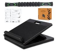 Portable Wooden Slant Board for Calf Stretching - 2-in-1 Black Calf Stretcher Slant Board/Foot Rest with Muscle Roller Stick for Squats and Exercise (14x14 inches)
