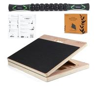 Portable Wooden Slant Board for Calf Stretching - Eucalyptus Plywood Calf Stretcher Slant Board with Muscle Roller Stick for Squats and Exercise (14x17 inches)