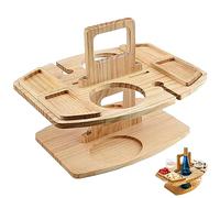 Portable Wooden Wine Table with 2 Glass Holders - Detachable Snack Tray for Outdoor Picnics, Camping, Beach & Events - Perfect for Wine Lovers