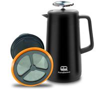 PortableAnd 34oz Double Vacuum Insulation Large Silicone French Press Coffee Maker with Silicone Ring, Stainless Steel, Perfect for Camping, Travel, and At-Home Use (Matte Black)