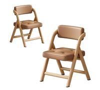 PortableFoldingDiningChairsErgonomicWoodKitchenSeatsLeatherUpholsteryNoAssemblyDesignIdealforPartyPicnic&HomeOfficeSetof2Walnut&Khaki