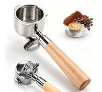 Portafilter 51 mm for DeLonghi Dedica EC680 EC685 EC885, Stainless Steel Porta Filter with Walnut Wood Handle, 3-Ears Design, Double Spout, Includes Pressureless Basket & Puck Screen, Coffee