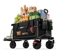 Portal 400L Beach Trolley Cart for Sand with Drop-Down Tailgate Festival Camping Trolley Heavy Duty All-Terrain Big Wheels Foldable Pull along Wagon Cart for Garden Shopping Transport