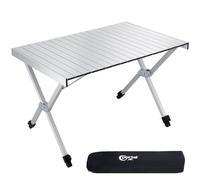 Portal Large Folding Camping Table 108x71cm Height Adjustable Picnic 100KG | Foldable All Aluminum Roll Up Top Collapsible Outdoor Desk Lightweight Garden Table for Caravan BBQ Dining Beach