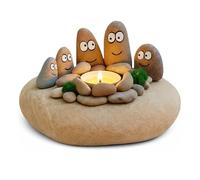 Portavelas para velas de té "La familia de los guijarros junto a la hoguera" | Centro de mesa acogedor de imitación piedra | Portavelas rústico | Adorno decorativo con forma de hoguera (1pcs)