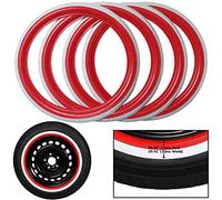 PORTAWALL 14" White Wall Tyre Inserts - Set of 4 Coloured Walls | Universal Rubber Sidewall Rings for 14" Rims | Car Exterior Accessory (Red White 4.5cm)
