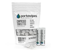Portawipes Coin Tissues | 100 Pack with 2 Carrying Cases | Toilet Paper Tablets | Compressed Towels | Expandable Wipes | Soft & Odor Free