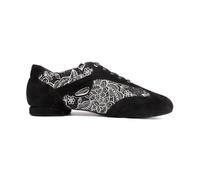Portdance PD09 Women's Trainer Dance Shoes - Nubuck/Leather Black/White - 1.5 cm Micro Heel - Normal Width - Made in Portugal, black white, 8 UK