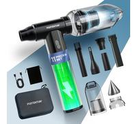 PORTENTUM 2 in 1 Mini handheld vacuum cleaner 25 kPa - 10000 mAh up to 135 min USB-C - Compressed air duster 180 km/h brushless - Car vacuum cordless with variable speed control - 11-piece set