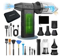 PORTENTUM 4 in 1 Compressed air Duster 180 km/h - Power Bank 8000 mAh Fast Charge USB-C - Car Vacuum Cleaner Cordless 25 kPa - Dual LED Flashlight - Air Blower brushless up to 115 min - 25-Piece Set