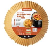 PORTENTUM Air Fryer Liners 100PCS Disposable, Unbleached and Greaseproof. Suitable from 5 to 8 liters. Food-Grade use Baking Paper BPA Free, FDA, and LFGB Certified