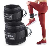 PORTENTUM Ankle Straps for Cable Machine Set of 2 Gym Cuffs with Double Sta