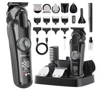 PORTENTUM Beard Trimmer Hair Clippers Men - 21-Piece Set - LED - Electric Razor for Face & Body - 6 Cutting Heads - 7 Guide Combs - USB-C shavers - Cordless Use up to 120 Min - Compact Storage Base