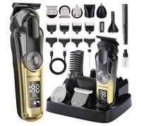 PORTENTUM Beard Trimmer Hair Clippers Men - 21-Piece Set - LED - Electric Razor for Face & Body - 6 Cutting Heads - 7 Guide Combs - USB-C shavers - Cordless Use up to 120 Min - Compact Storage Base