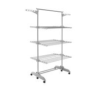 PORTENTUM Clothes Airer Drying Rack - 5-Tier Foldable with 58 Hanger Hooks - Up to 40 kg, Stainless Steel, Grey, Large