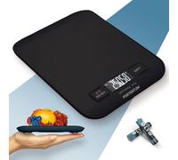PORTENTUM Digital Kitchen Scales 5kg/11lb with Large LCD Display, Food Scales with Large Stainless Steel Weighing Surface, Liquid Measurement, High Precision up to 1 g, Tare Function, Black