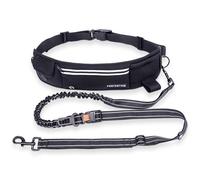 PORTENTUM Jogging Lead Dogs - Hands-Free, Running, Hiking, Anti-Stress, Webbing, Reflective (Black)