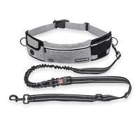 PORTENTUM Hands Free Dog Leash with Adjustable Belt 60-127cm - Ideal for Running, Walking and Hiking - Anti-Traction Design with Integrated Pockets and Reflective Stitching - Grey