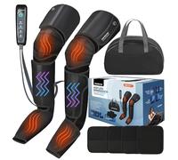 PORTENTUM Leg massagers for pain and circulation with adjustable heat and vibration - 5 compression levels - Remote control with LED display - Relieves tired legs - Foot massager - Travel bag included