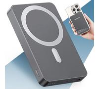 PORTENTUM MagSafe power bank fast charging 10000 mAh ultra-slim 14 mm - Portable charger magnetic 22.5 W PD & QC - Qi 15 W wireless - Battery pack USB-C + USB-A for iPhone Samsung Smartphones Tablets