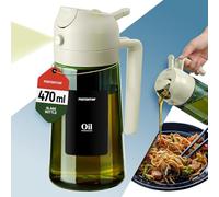 PORTENTUM Olive oil spray bottle for cooking 16oz/470ml 2 in 1 spray and pour function - Anti drip green glass bottle dispenser with light protection - Multilingual labels - Air fryer salads grilling