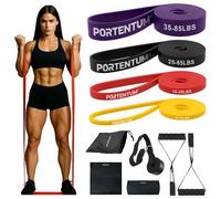PORTENTUM Resistance bands with handle - Set - Pull up bands 4 or 5 levels strength - Handles, door anchor, sleeves and bag - Home gym men & women - Exercise band for Fitness Crossfit Yoga Pilates