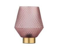 Porter - Battery Operated Satin Brass Lamp with Pink Textured Glass