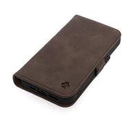 PORTER RILEY - Leather Case Compatible with iPhone 16. Premium Genuine Leather Stand/Cover/Wallet/Flip Case with Card Slots & Horizontal Stand (Chocolate Brown)